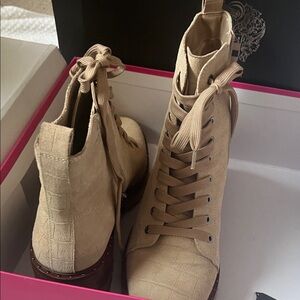 Vince Camuto Beige Lace-Up Women's Boots